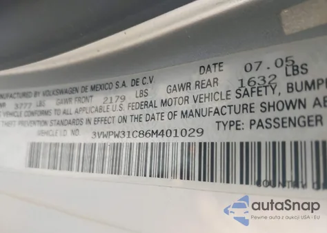 2006 Volkswagen New Beetle 2.5 из США, поврежденный, VIN 3VWPW31C86M401029